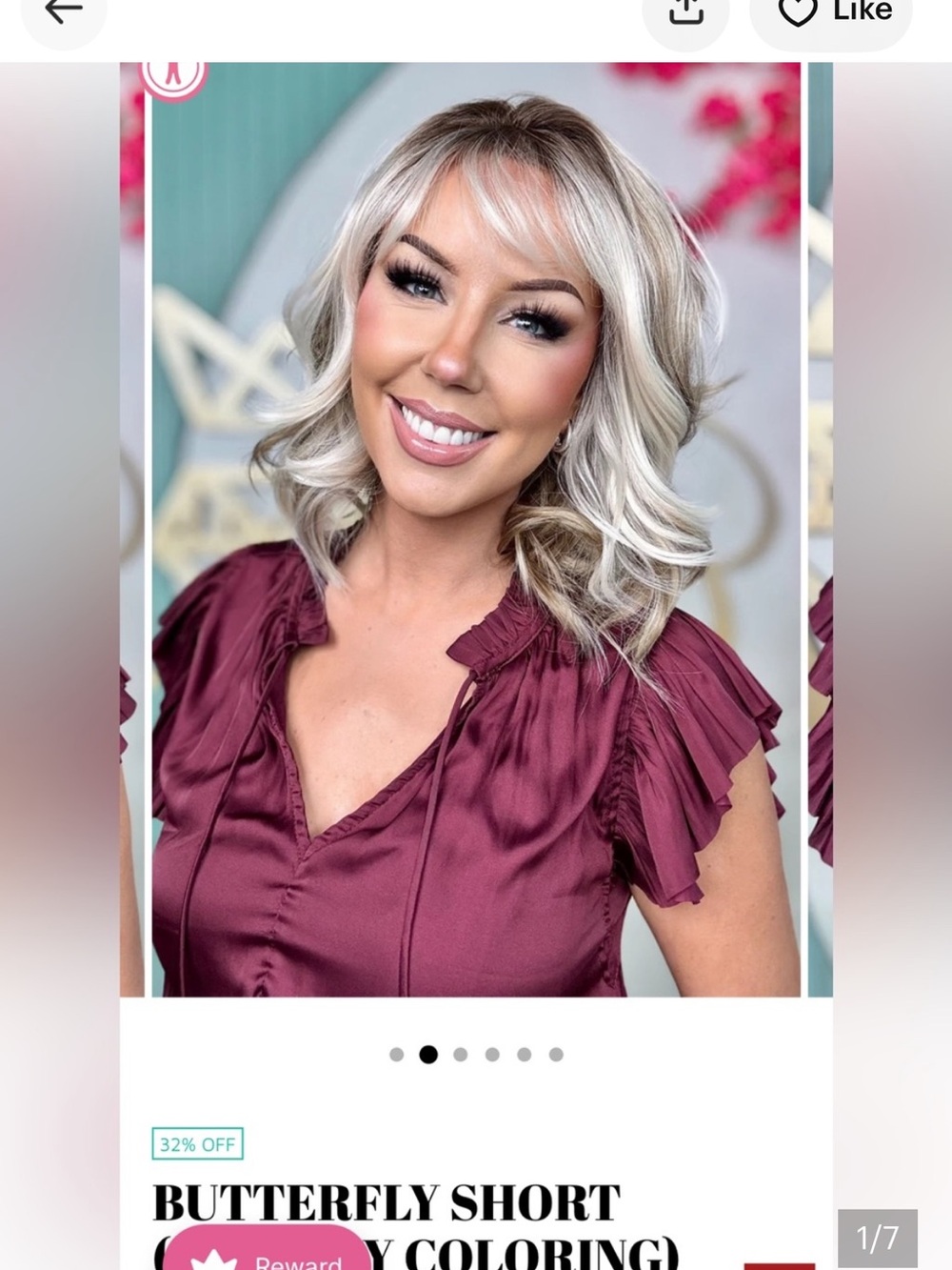 Short Layered Blonde Wig with Soft Waves - Burgundy Styling Shown